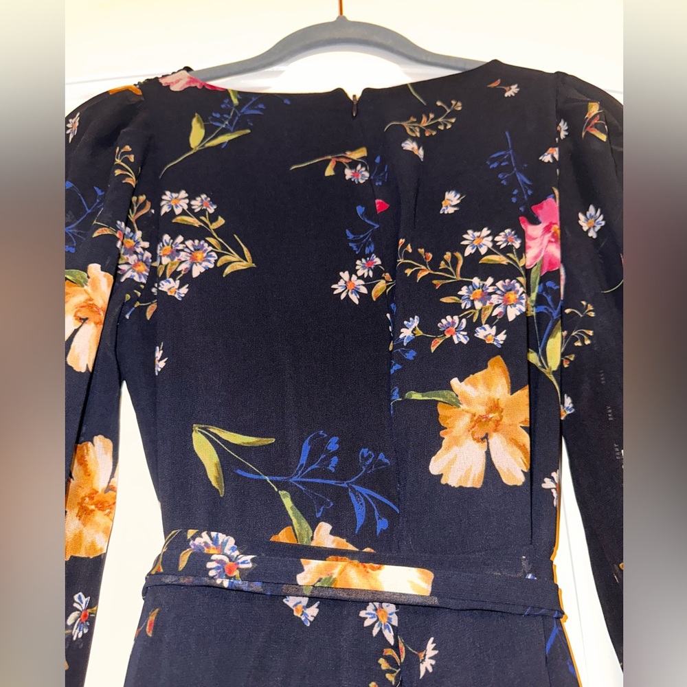 Dark Blue, Floral, DKNY, Midi Dress. - Picture 7 of 9